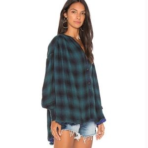 Free People Come On Over Oversized Plaid Top